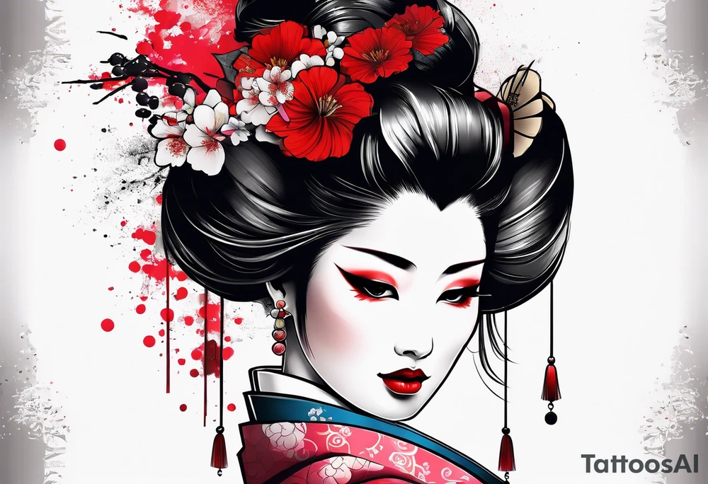 trash polka geisha tattoo idea