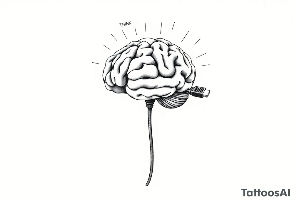 A Floating Brain with a USB Plug
A realistic human brain floating in the air, connected to a thick USB cable instead of a spine.
Holographic data streams running from it, displaying error codes or stock market numbers.
Could have a phrase like “THINK FAST” or “UPLOADING…”. tattoo idea