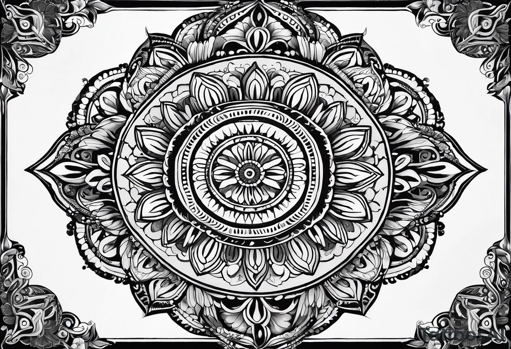 Mirrored style. Mexican mandala design minimalist fine line whimsical tattoo idea Mirrored style. Mexican mandala design minimalist fine line whimsical tattoo idea