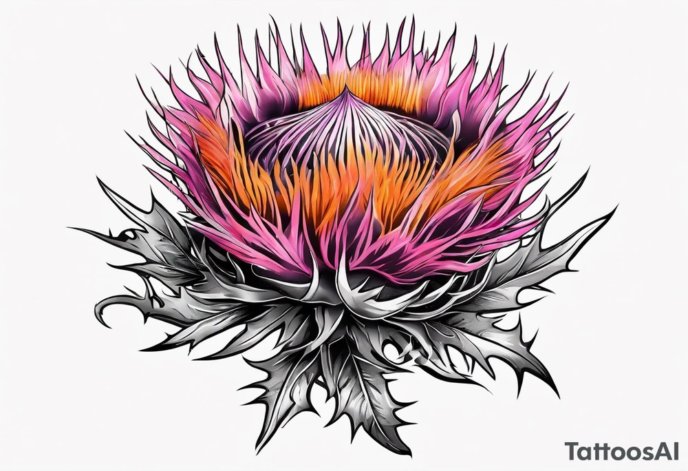 Pink and orange thistle tattoo idea