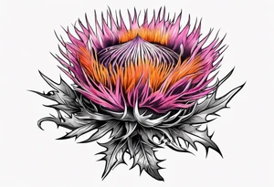 Pink and orange thistle tattoo idea