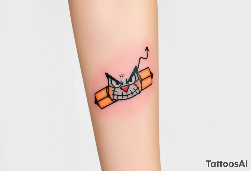 angry stick of dynamite with a mean face tattoo idea