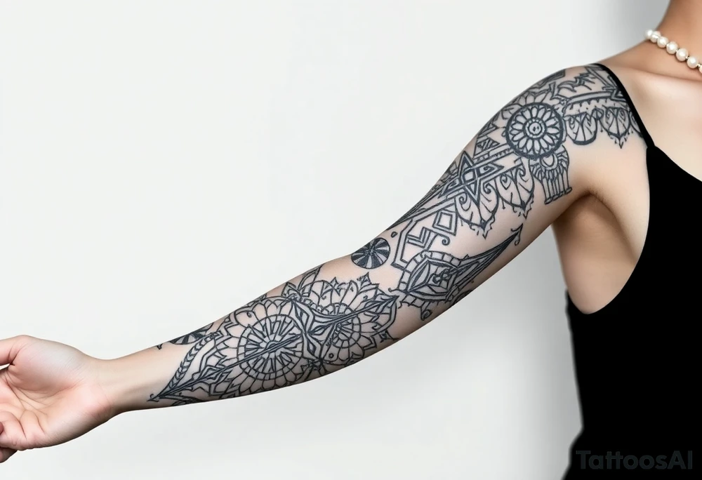 shaman style mytical bold line with rhyme tattoo idea