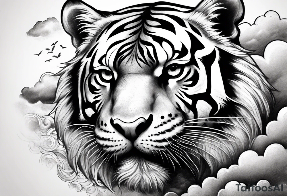tiger in clouds tattoo idea