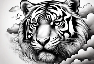 tiger in clouds tattoo idea