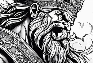 The enraged god Zeus the Thunderer with lightning bolts in a furious tattoo idea