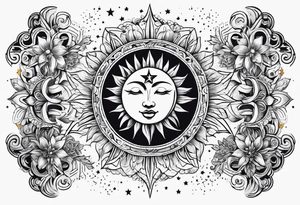Sun moon and stars without facial features tattoo idea