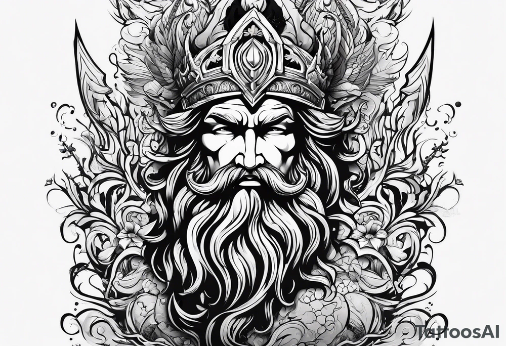 Poseidon head and trident tattoo idea