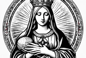 Blessed virgin mary holding jesus with crown her immaculate heart and a rosary tattoo idea