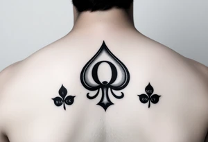 A spade womb tattoo with a Q in the center, with three points around the outside. The first reading, "BLACK". The second reading, "SEED". The third reading, "ONLY". tattoo idea
