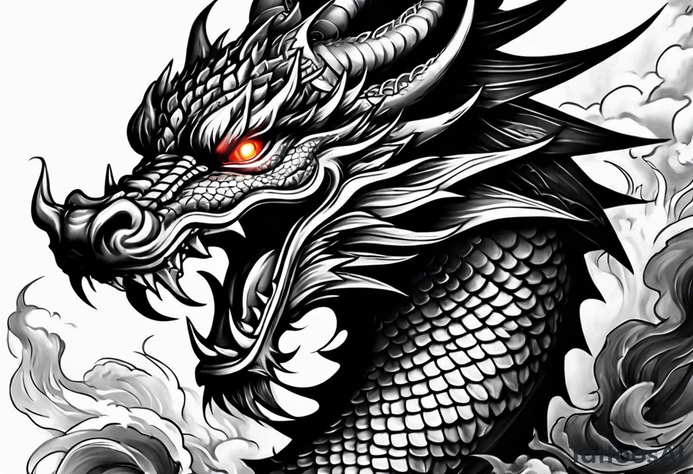 dragon mask fire tattoo idea