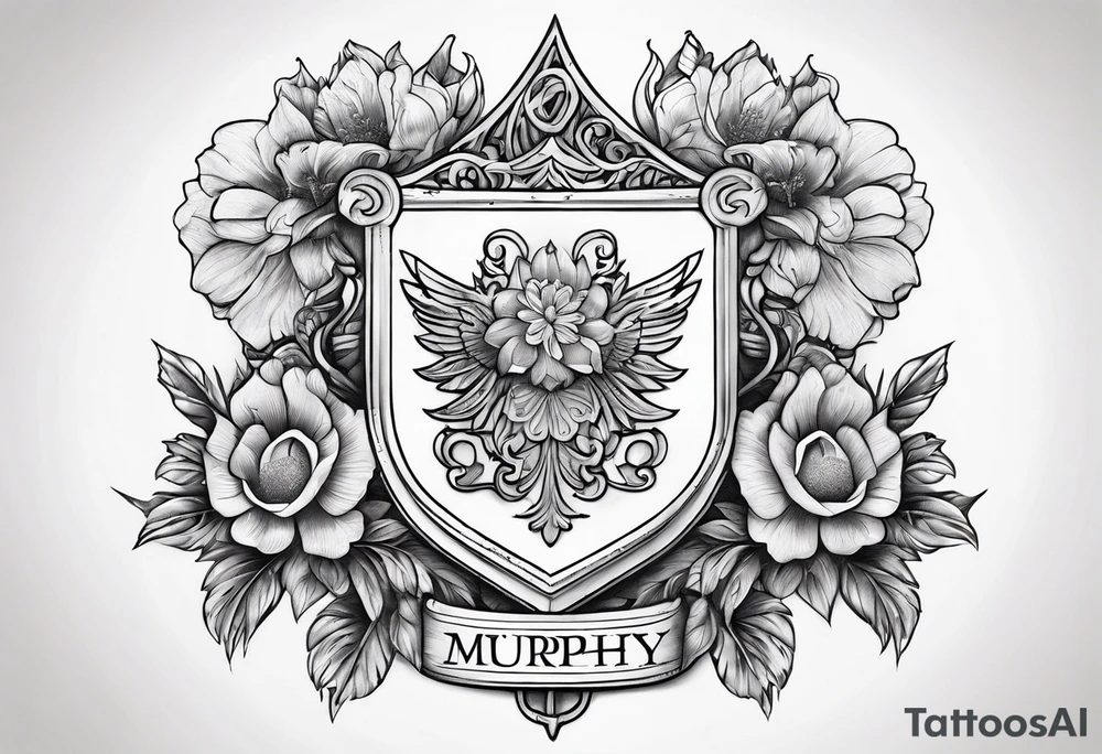 Murphy family crest with su flowers tattoo idea