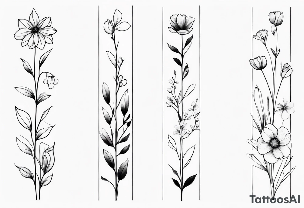 Verticle arm placement of dainty flowers forearm tattoo idea