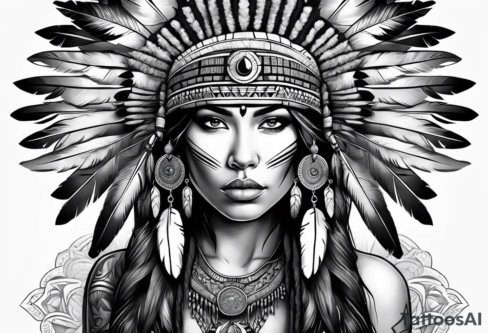 Native American woman and head dress tattoo idea