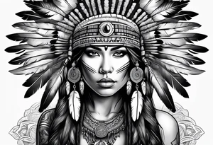 Native American woman and head dress tattoo idea