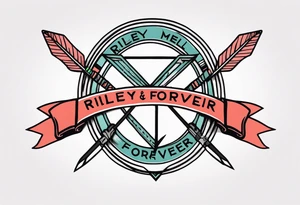 heart with arrow with ribbon that says "Riley and Mel forever" tattoo idea