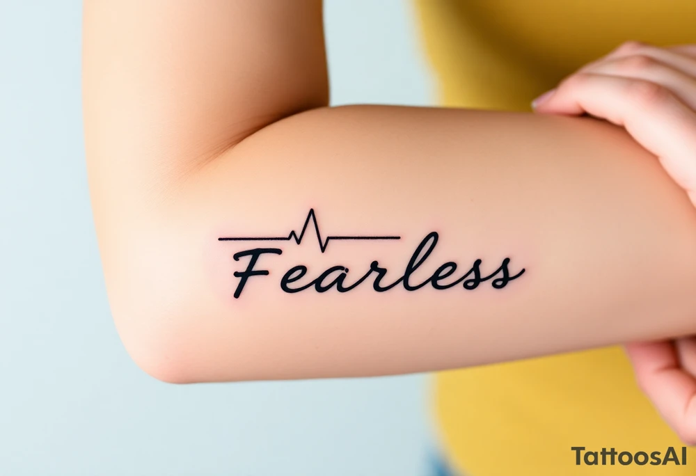 A heartbeat line transitioning into the word "Fearless," symbolizing overcoming fear tattoo idea