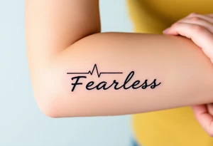 A heartbeat line transitioning into the word "Fearless," symbolizing overcoming fear tattoo idea