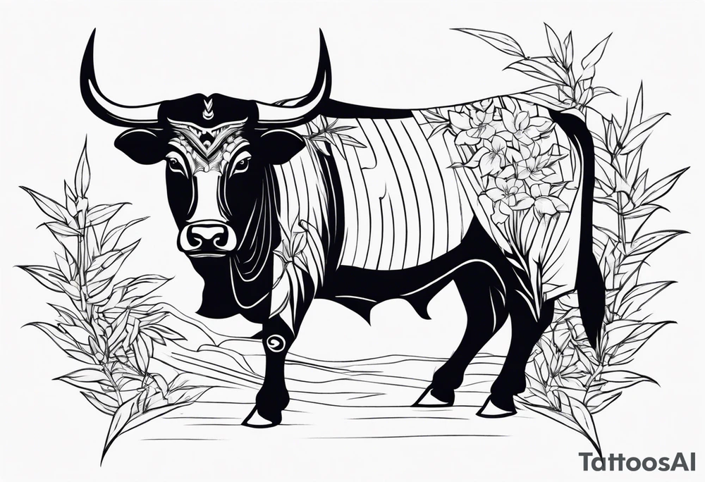 vietnamese ox with bamboo surrounding it tattoo idea