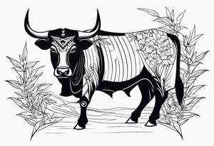 vietnamese ox with bamboo surrounding it tattoo idea