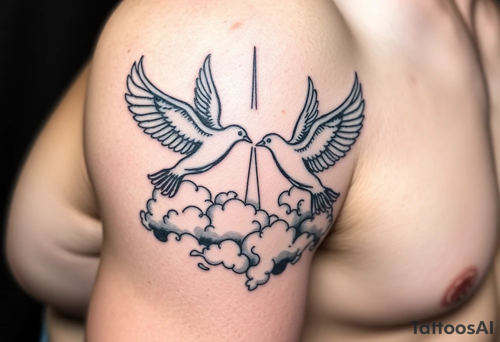 Doves, clouds, shining light to or from heaven tattoo idea Doves, clouds, shining light to or from heaven tattoo idea