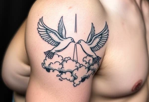 Doves, clouds, shining light to or from heaven tattoo idea