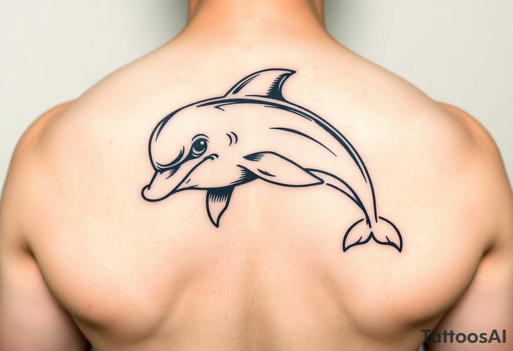 Cartoon mischevious teen age dolphin tattoo idea