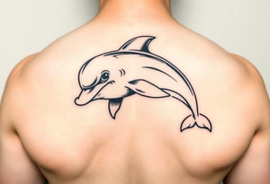 Cartoon mischevious teen age dolphin tattoo idea