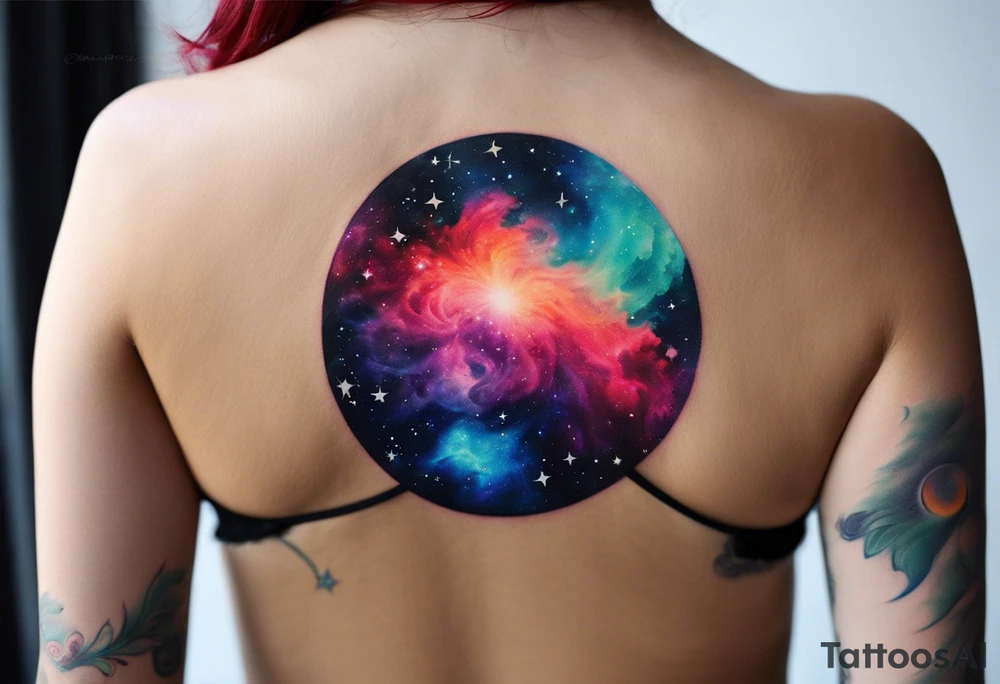 I want a nebula space galaxy s kinda shape 
tattoo that's colorful and bright and cute and is nice to look at I don't want a traditional circle I want it like the ones thay look like an s shape and this tattoo will be on my left buttcheek and light colors I want more spread and less circle side to life Left to right a spiral galaxy in prominently blue light or dark tattoo idea