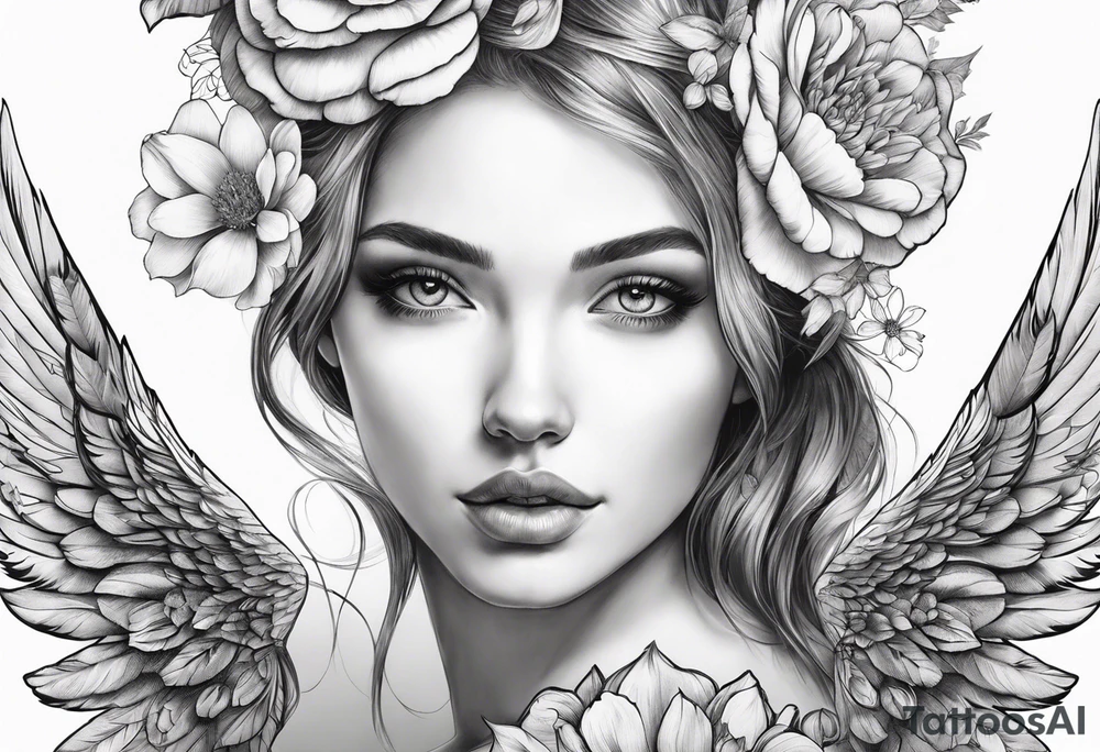wing angel, flower, , tattoo idea