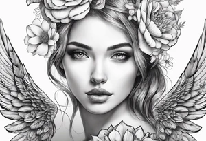 wing angel, flower, , tattoo idea