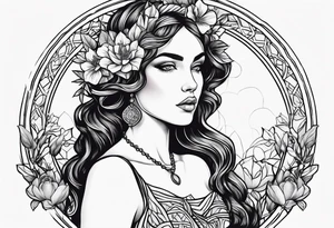 Persephone portrait holding a pomegranate tattoo idea