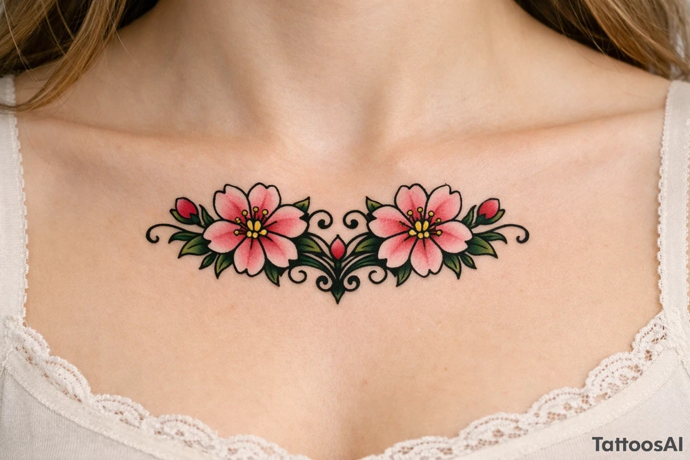 Two Cherry blossoms , symmetrical tattoo idea