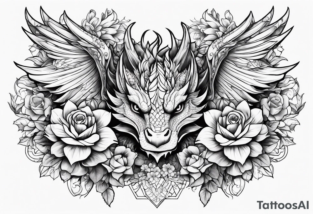 Dragón wings with flowers tattoo idea