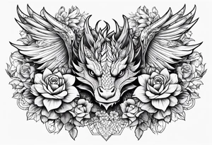 Dragón wings with flowers tattoo idea