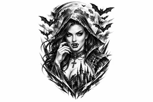 female vampire,bats,full moon. tattoo idea