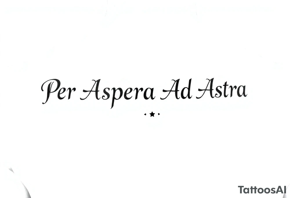 The phrase "Per Aspera Ad Astra" above the knee using Paragone Fancy Aesthetic Serif font. Also add a couple small minor stars at the end of the phrase tattoo idea