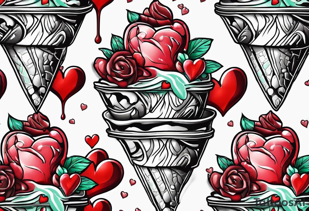 mint chocolate chip ice cream cone with small red heart on it somewhere. tattoo idea