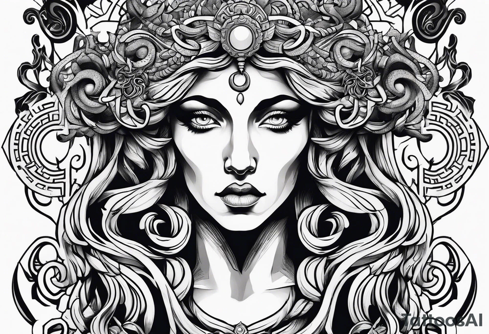 Suspicious and 
Scary Greek god medusa tattoo idea