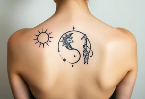 Gemini and sagittarius in a yin and yang theme, sun and moons with a giraffe tattoo idea