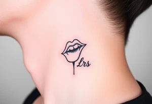 kiss tattooed on the neck with the initials lrs beside it tattoo idea