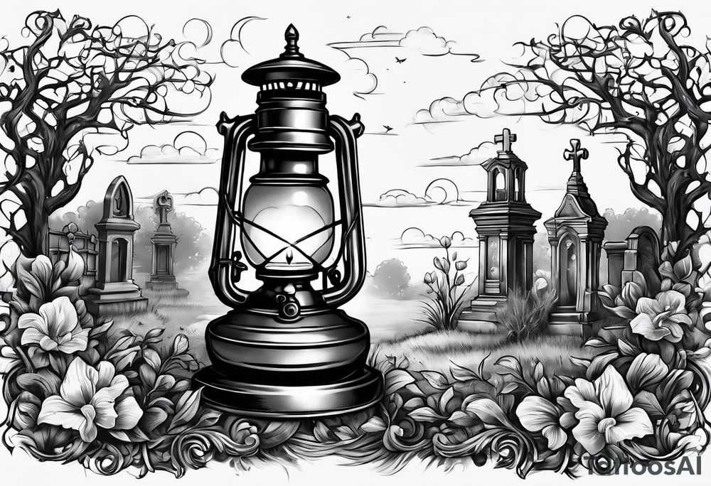 Oil lamp in graveyard tattoo idea