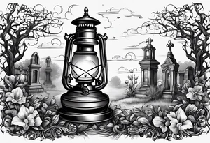 Oil lamp in graveyard tattoo idea