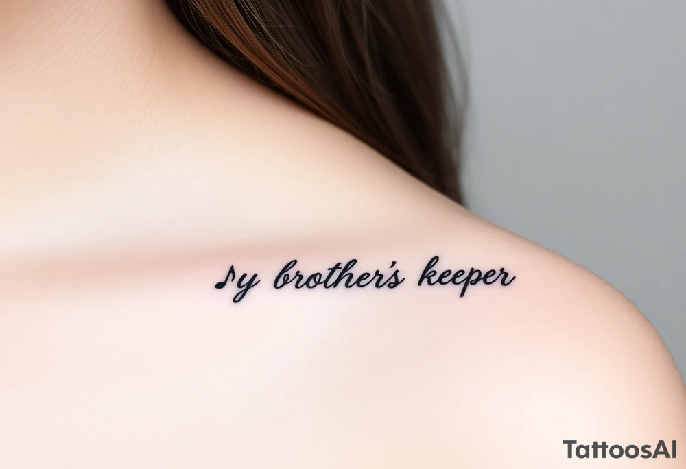A microphone end of cord drawing the words “My brothers keeper” and music notes tattoo idea