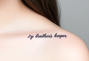 A microphone end of cord drawing the words “My brothers keeper” and music notes tattoo idea
