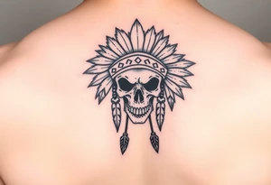 Native American skull with head dress and arrows below tattoo idea