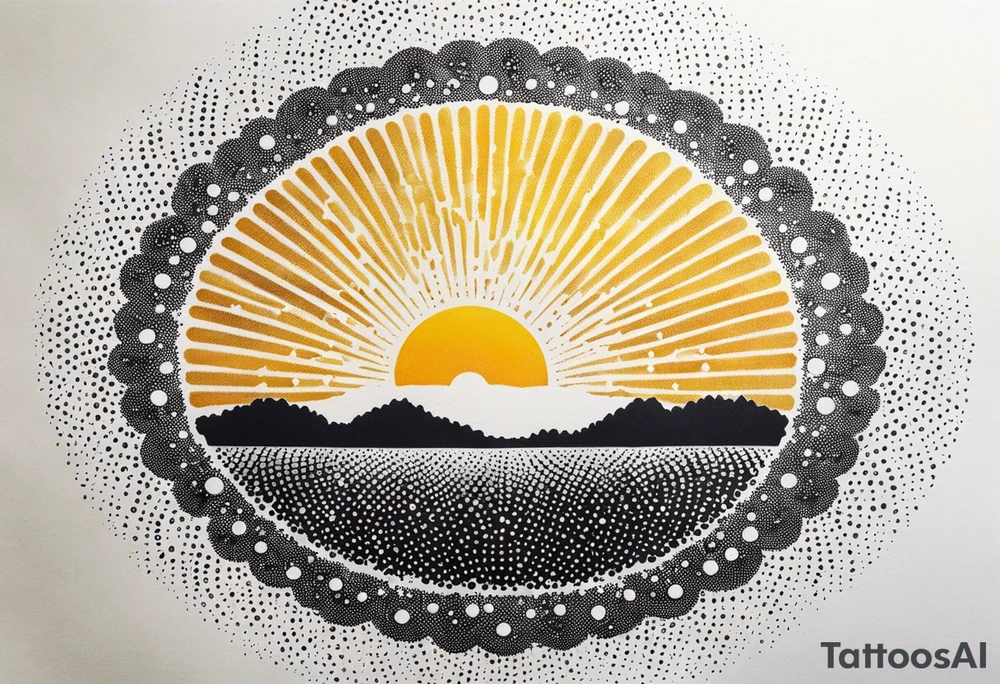 simple sunshine shape made of dots, looks like sun's rays are radiating from centre tattoo idea