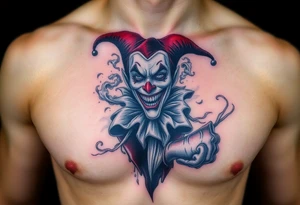 jester in a fog of smoke tattoo idea