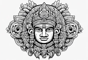 Cartoon Mayan sculpture tattoo idea