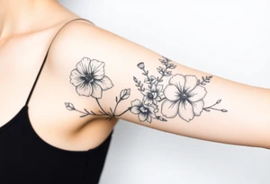 Floral Elements: Incorporate state flowers—bluebonnet (Texas), mountain laurel (Connecticut), and coast rhododendron (Washington
Arm sleeve shoulder to elbow tattoo idea